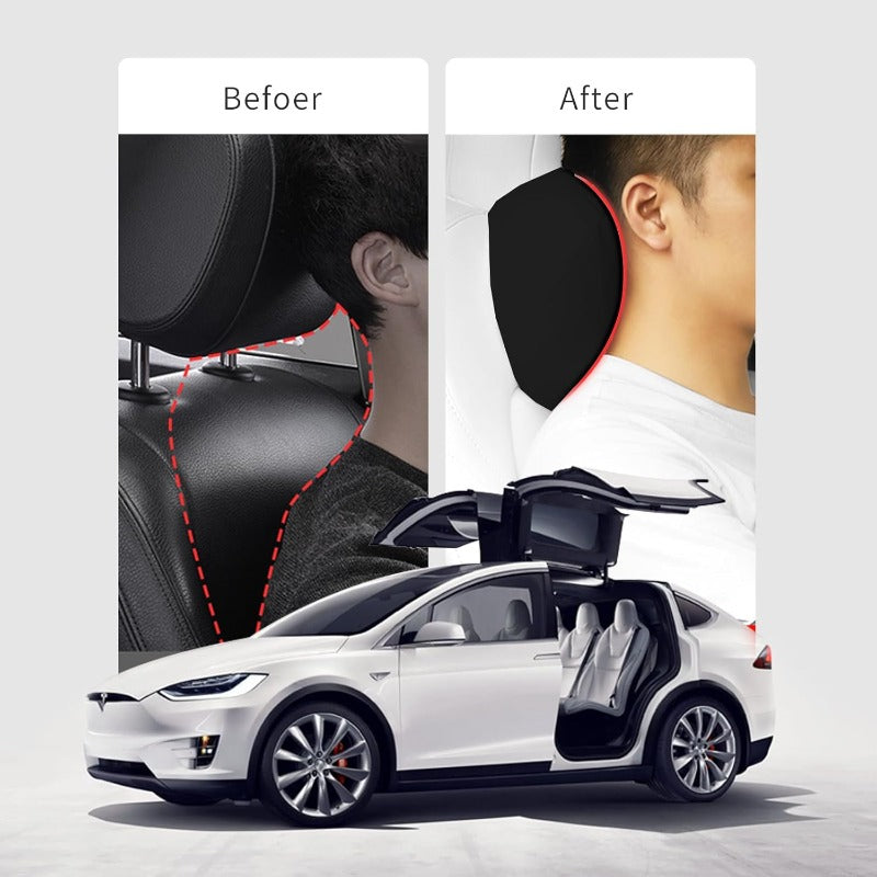 1pc TES la Neck Pillow | Designed for Tesla Model Y\3, Genuine Nappa Faux Leather, Invisible Strap, Non-woven Fabric