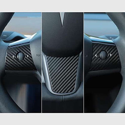 Real Carbon Fiber Steering Wheel Cover for Tesla 2018 - 2023 Models Interior Modification Auto Accessories Glossy Black