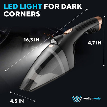 Car Vacuum Cleaner - Corded Handheld 4500 Pa Portable Powerful Small Hand Held Vacuum with 16ft Cord Lighter, LED Light Car Interior, Vehicle Cleaning, Auto Detailing, Compact Design, Highpower Motor, Auto Enthusiasts, Professional Detailers
