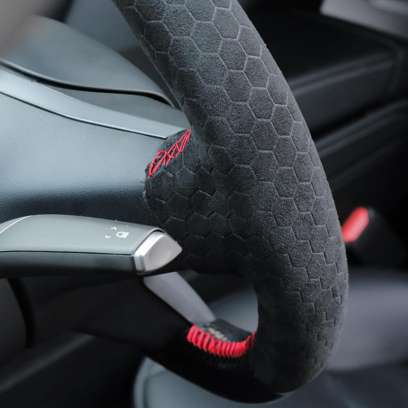 MEWANT Steering Wheel Cover for Tesla Model 3 2019-2023\ Model Y 2022-2023 Hand-Stitched Steering Wheel Wrap