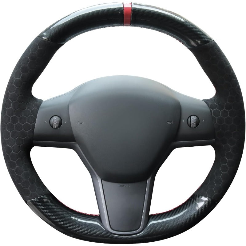 MEWANT Steering Wheel Cover for Tesla Model 3 2019-2023\ Model Y 2022-2023 Hand-Stitched Steering Wheel Wrap