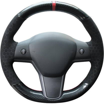 MEWANT Steering Wheel Cover for Tesla Model 3 2019-2023\ Model Y 2022-2023 Hand-Stitched Steering Wheel Wrap