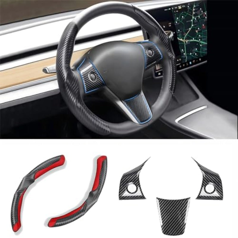 for Tesla 2017-2023 Model 3 and 2020-2024 for Model Y Steering Wheel Cover Trim Interior Decoration Protection Accessories M3\My-Black 5pcs