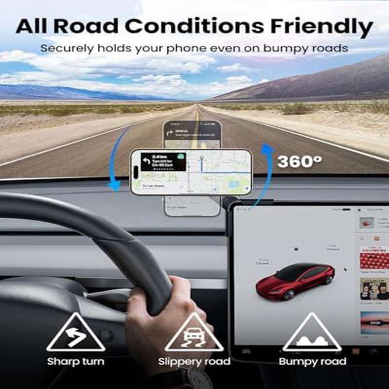 REEVAA for Tesla Phone Mount for Model 3\S\X\Cybertruck - Strongest Magnetic Car Dashboard Holder, No Glue\Adhesive-Free, for iPhone 16\15\14\13 & Cases, Smartphone Adapter