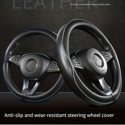 Diamond Pattern Faux Leather Steering Wheel Cover | Universal Fit, Anti-Slip, Sweat-Absorbent, Durable, Scratch-Resistant, Includes Inner Circle, 14.96inch, Suitable for Tesla, BYD, and More