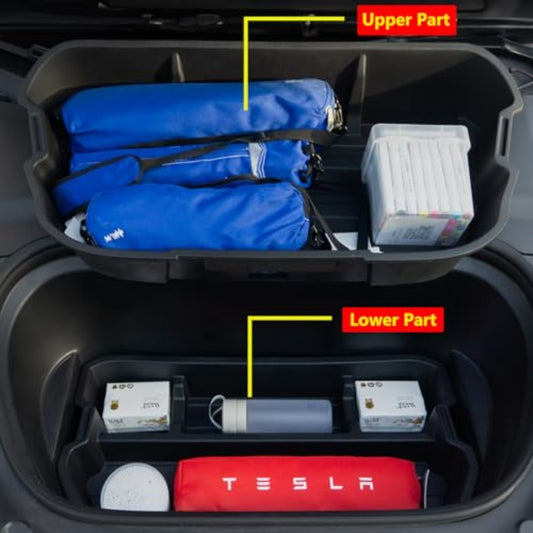 Storage Box for The Front Trunk of The 2020-2024 for TESLA Model Y, Featuring a Two-Layer Organizer for Heavy-Duty Cargo