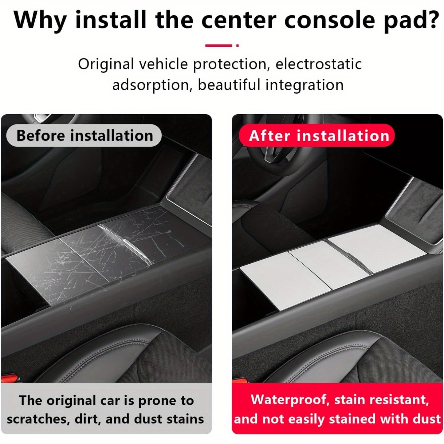 Set of 3 - Silicone Wrap Kit in Pink for The Center Console of for TESLA Model 3 Highland 2024-2025 \Model Y Juniper 2025, Cover for Tesla Center Console with Electrostatic Adhesion for Model 3\Y (White)