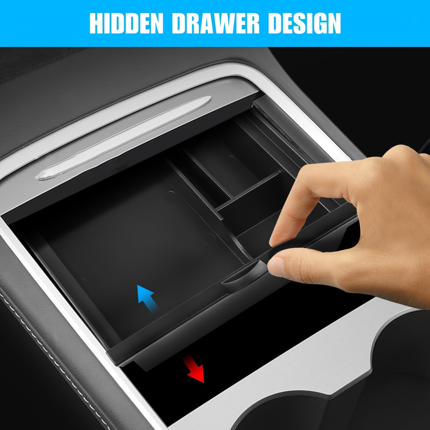 Compatible for Tesla Model 3\Y 2021-2023 Hidden Armrest Storage Box Tray - Concealed Shelf Organizer with Easy Installation, Space-Saving Car Interior Accessory (Compatible with Model 3 & Y)