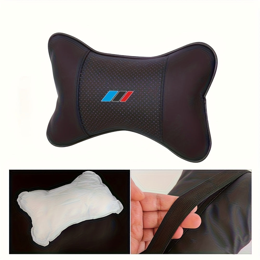 Blue, black and red sports style car upgraded seat headrest for car, PU Leather punched black and red, pillow neck support breathable and comfortable to relax, office seat support, suitable for most models.