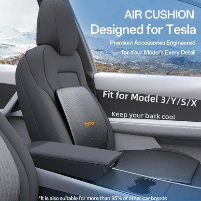 Seat Cushion and Lumbar Support Pillow for Tesla for Model Y 3 S X Hollow-Out Lower Back Strong Support and Breathable Mesh Seat Pad Hip Lumbar Pain Relief for Driving Car Office Home Use Black