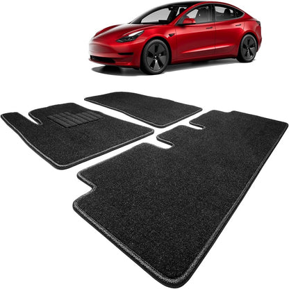 Spurtar for Tesla Model 3 Floor Mats Carpet 2025 - 2017, Cut Pile Car Floor Mats, Anti - Slip for Model 3, All Weather Protector Automotive, Front Rear Seat Car Rug 3PCS