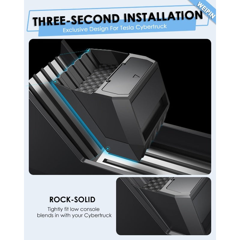 Compatible for Tesla Cybertruck Floor Console Organizer - Push-to-Open 2-in-1 Car Trash Can & Storage Drawer with Vegan Leather Waterproof Compatible for tesla cybertruck 2024-2025, Easy Install, ic Lock, Non-Slip Mats, Interior Accessory