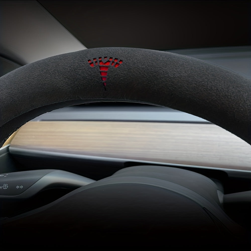 -Fit Car Steering Wheel Cover for Tesla Model3\Y. Steering Wheel Cover with Logo,Anti-Slip Design, Interior Modification Auto Accessories