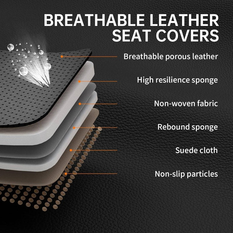 Luxury Leather Car Covers Front Seats | Black White, Lumbar Support, Universal Fit for Most Trucks, Pick-ups, SUVs, Chemical Fiber Material, Non- Fabric