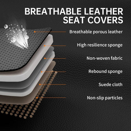 Luxury Leather Car Covers Front Seats | Black White, Lumbar Support, Universal Fit for Most Trucks, Pick-ups, SUVs, Chemical Fiber Material, Non- Fabric