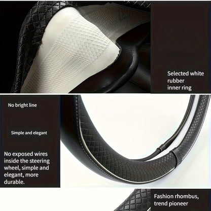 Diamond Pattern Faux Leather Steering Wheel Cover | Universal Fit, Anti-Slip, Sweat-Absorbent, Durable, Scratch-Resistant, Includes Inner Circle, 14.96inch, Suitable for Tesla, BYD, and More