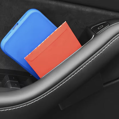 2pcs Front Door Storage Box for Tesla Model 3 & Y 2017-2021 - Heavy-Duty ABS Armrest & Phone Holder Organizer with Adjustable Handle, Ergonomic Design