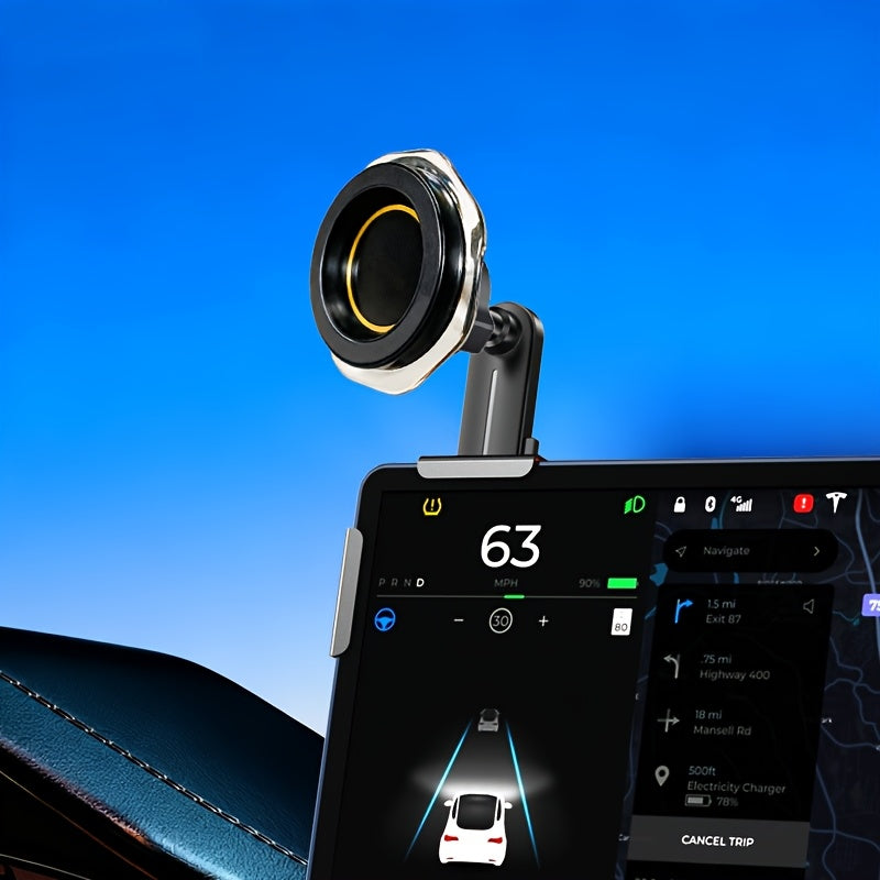 Adjustable Magnetic Phone Holder for Tesla Model 3 Y Car Mount, Designed for Highland Installation, Featuring a Screen Side Phone Support Frame.