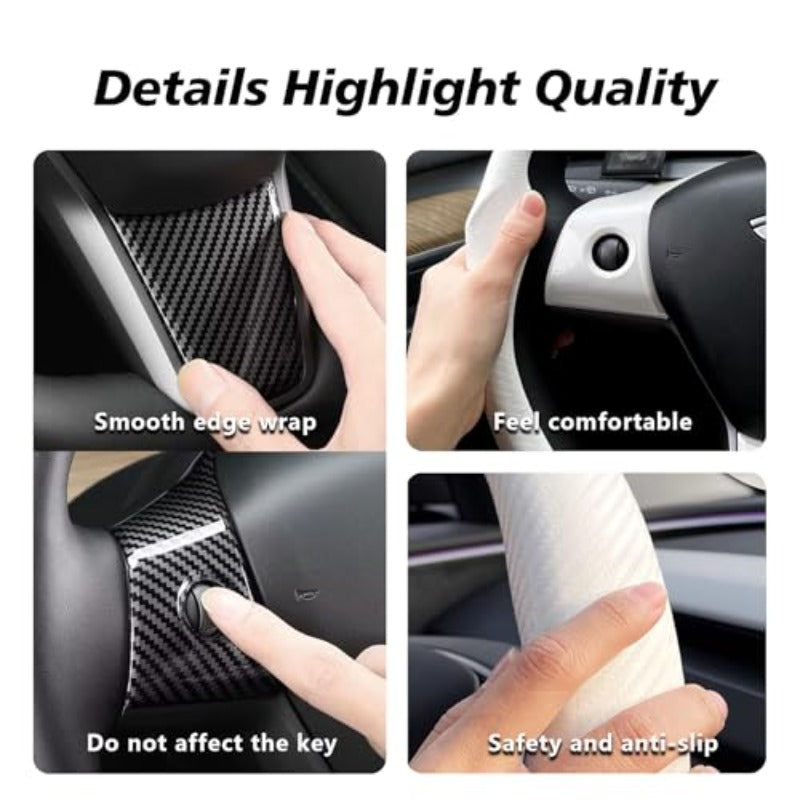 for Tesla 2017-2023 Model 3 and 2020-2024 for Model Y Steering Wheel Cover Trim Interior Decoration Protection Accessories M3\My-Black 5pcs