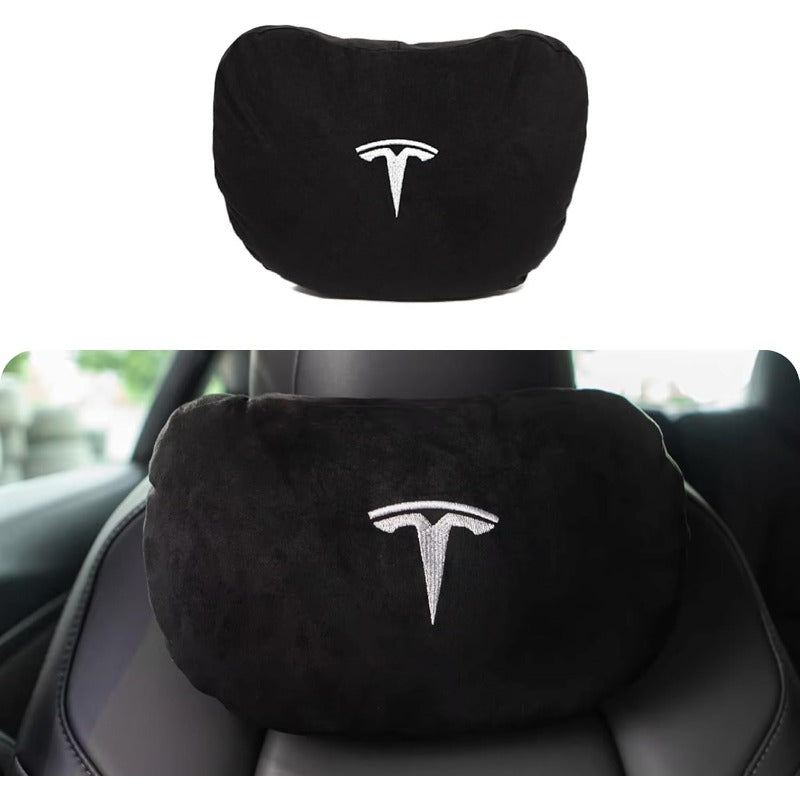 1pc TES la Neck Pillow | Designed for Tesla Model Y\3, Genuine Nappa Faux Leather, Invisible Strap, Non-woven Fabric