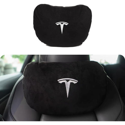 1pc TES la Neck Pillow | Designed for Tesla Model Y\3, Genuine Nappa Faux Leather, Invisible Strap, Non-woven Fabric