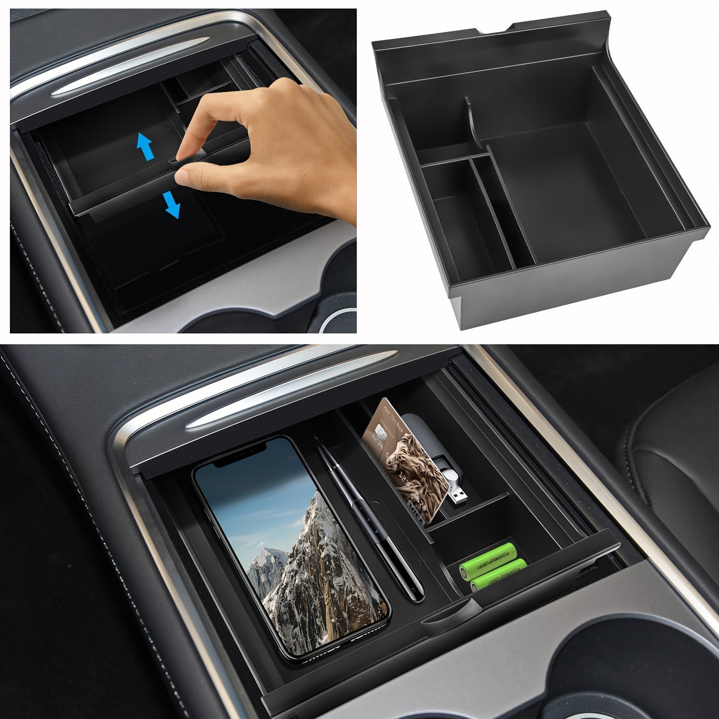 Compatible for Tesla Model 3\Y 2021-2023 Hidden Armrest Storage Box Tray - Concealed Shelf Organizer with Easy Installation, Space-Saving Car Interior Accessory (Compatible with Model 3 & Y)