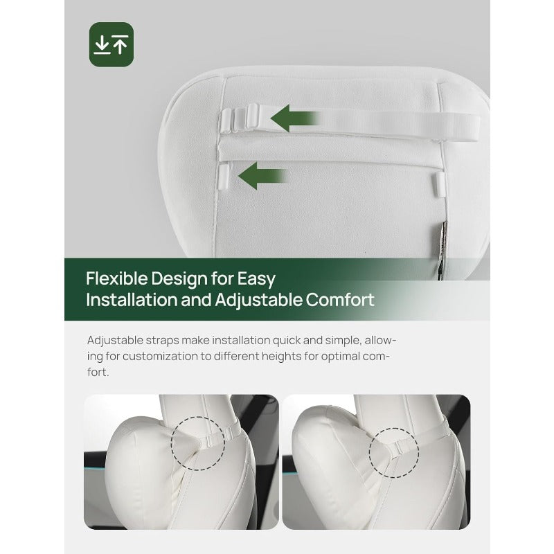 Set of 2 TPARTS Headrest Neck Pillow for Tesla Model 3\X\S | Soft Faux Suede Fabric Car Neck Support Pillow Cushion for Traveling, Filled with Dupont Sorona Fiber - White