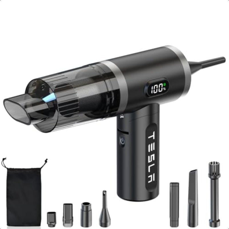 Foldable Car Vacuum Cleaner for Tesla Model 3 Y X S 4-in-1 Cordless Handheld Vacuum 12000PA High Power Mini Portable with LED Accessories 2025-2017, Car Vacuum Cleaner Strong Suction Cordless, Car Vacuum Cleaner Powerful, Quick Cleanup